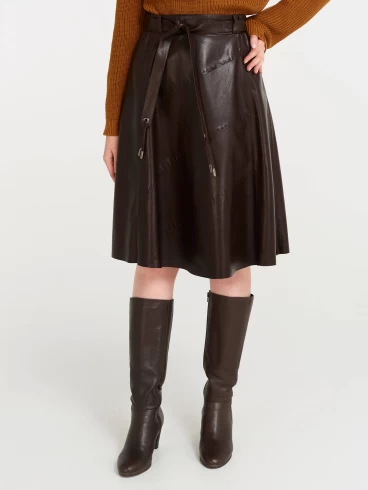 Кожаная расклешенная юбка из натуральной кожи 01рс, коричневая, размер 40, артикул 85130-4