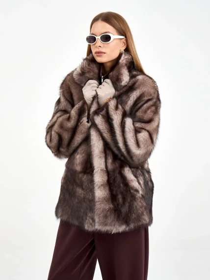 Короткая женская дубленка 2072, cерая, размер 42, артикул 64960-1