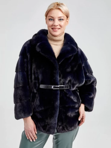 Зимний комплект женский: Куртка из меха норки 20273 ав + Брюки 03, синий/оливковый, размер 48, артикул 111251-5