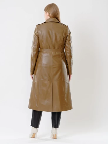 Классический кожаный женский плащ с поясом 3010, серо-коричневый, размер 46, артикул 91471-3