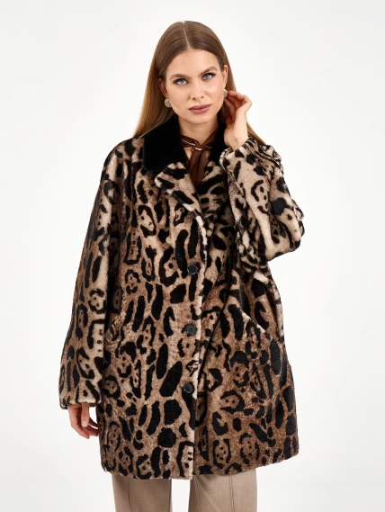 Короткая женская дубленка с норкой 2084, бежевая, размер 44, артикул 64970-7