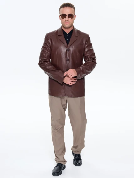Коричневый мужской кожаный пиджак 530, размер 48, артикул 29770-6