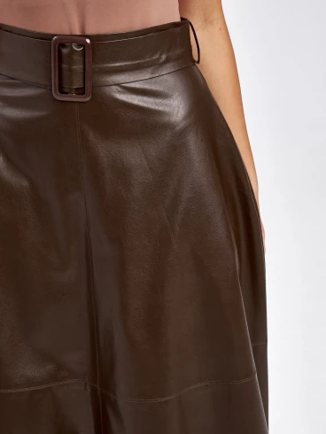 Кожаная юбка женская 4820748, из экокожи, коричневая, размер 44, артикул 85790-4