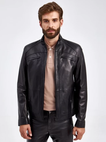 Кожаная куртка мужская 519, короткая, черная, размер 50, артикул 29200-3