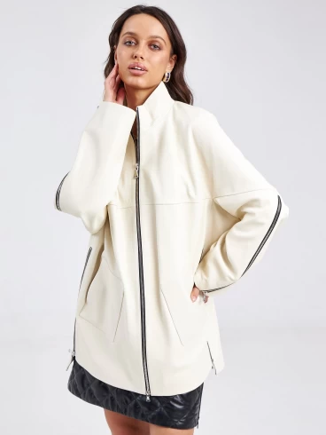 Кожаная куртка премиум класса женская 3038, белая, размер 50, артикул 23150-5