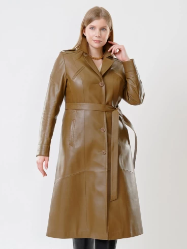 Классический кожаный женский плащ с поясом 3010, серо-коричневый, размер 46, артикул 91471-6