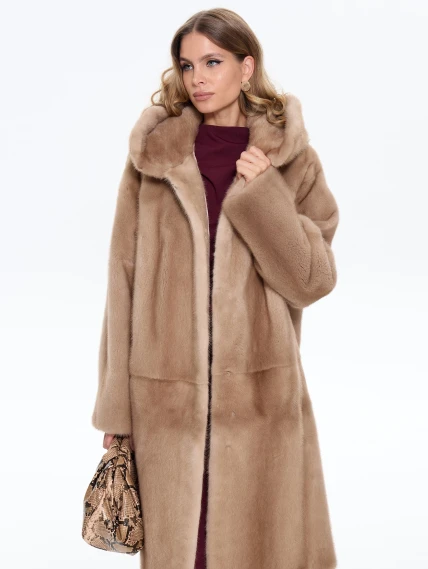 Длинная норковая женская шуба с капюшоном Жанет, пастельная, размер 52, артикул 65170-7