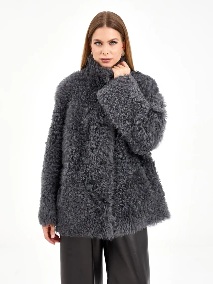 Короткая женская дубленка из тиградо 2072, серая, размер 44, артикул 65050-6