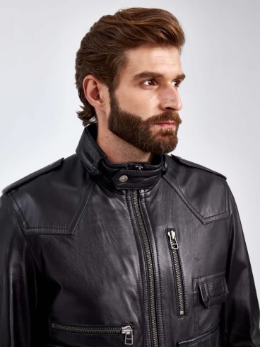 Кожаная куртка бомбер мужская Пит, черная, размер 50, артикул 29190-4