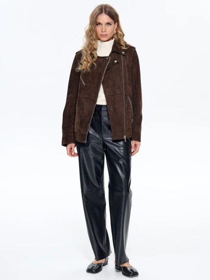 Замшевая женская куртка косуха премиум класса 3079з, коричневая, размер 42, артикул 24700-0