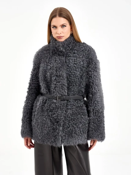 Короткая женская дубленка из тиградо 2072, серая, размер 44, артикул 65050-0