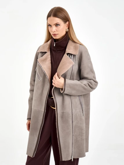 Серая женская дубленка косуха 2069, размер 44, артикул 64940-5