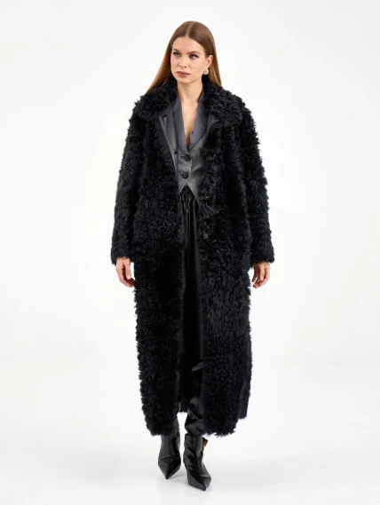 Длинная женская дубленка из тиградо 2080, черная, размер 44, артикул 65030-2