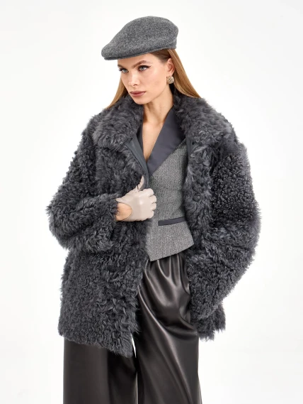 Короткая женская дубленка из тиградо 2072, серая, размер 44, артикул 65050-3