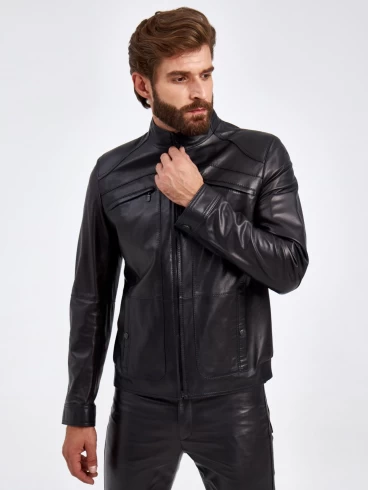 Кожаная куртка мужская 519, короткая, черная, размер 50, артикул 29200-0