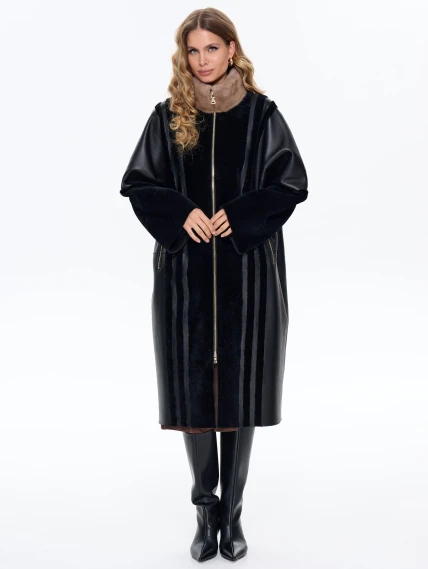 Женская дубленка на молнии с норковым воротником премиум класса 2040, черная, размер 46, артикул 63120-1