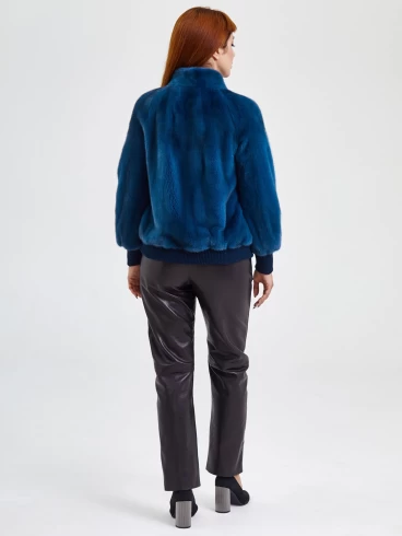 Демисезонный комплект женский: Куртка из меха норки Rome + Брюки 03, синий/черный, артикул 111330-2