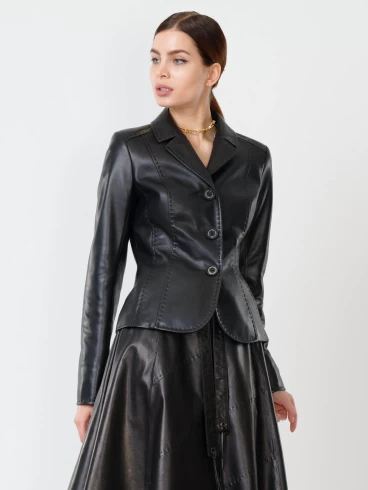 Кожаный женский пиджак 316рс, черный, размер 44, артикул 90961-0