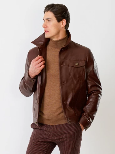Кожаная куртка мужская 550, на пуговицах, коричневая, размер 52, артикул 28740-0