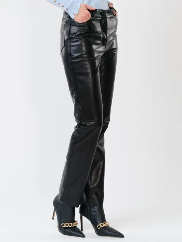 Кожаные зауженные брюки женские 02, из натуральной кожи, черные, размер 44, артикул 85230-6