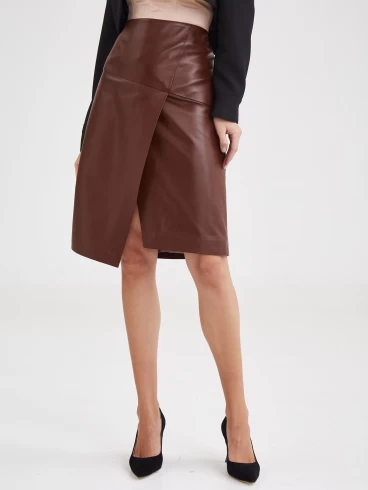 Женская кожаная юбка миди 15 из натуральной кожи, табачная, размер 48, артикул 85890-3