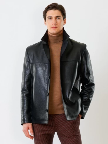 Короткий мужской кожаный пиджак 20с дом, черный, размер 52, артикул 28570-0
