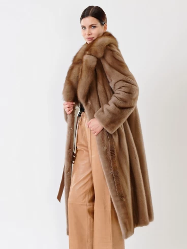 Пальто из меха норки с соболем женское 19009(ав), длинное, пастельное, размер 52, артикул 32680-2