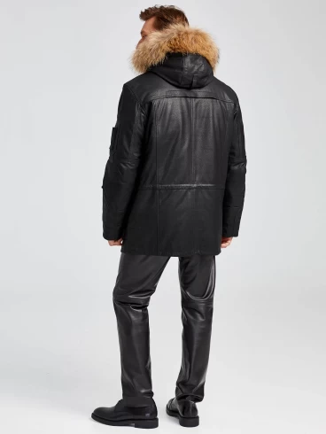 Кожаная куртка-аляска утепленная мужская Алекс, с мехом енота, черная DS, размер 50, артикул 40380-4