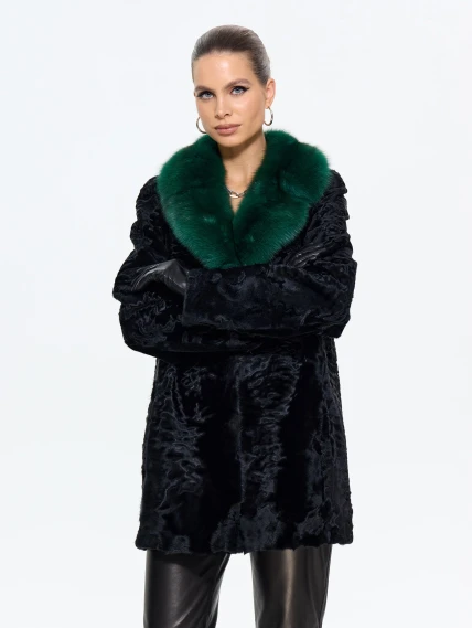 Короткая женская шуба из меха каракульчи Ирэн, черная, размер 48, артикул 65550-0