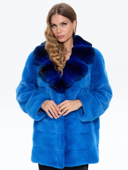 Голубая норковая шуба с шиншилой 2А, размер 54, артикул 65460-6