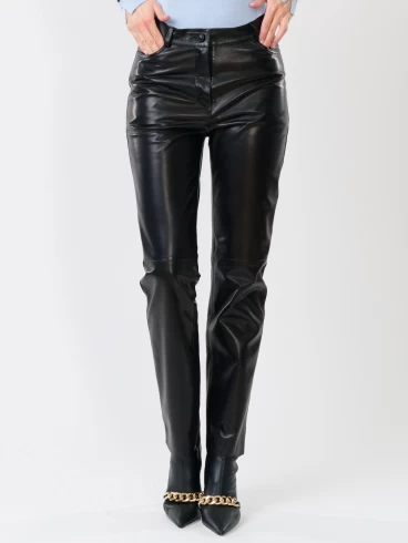 Кожаные зауженные брюки женские 02, из натуральной кожи, черные, размер 44, артикул 85230-3