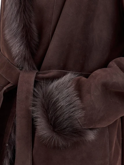 Коричневая женская дубленка из тосканы 2020, коричневая, размер 42, артикул 65090-3