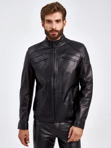 Кожаная куртка мужская 519, короткая, черная, размер 50, артикул 29200-6