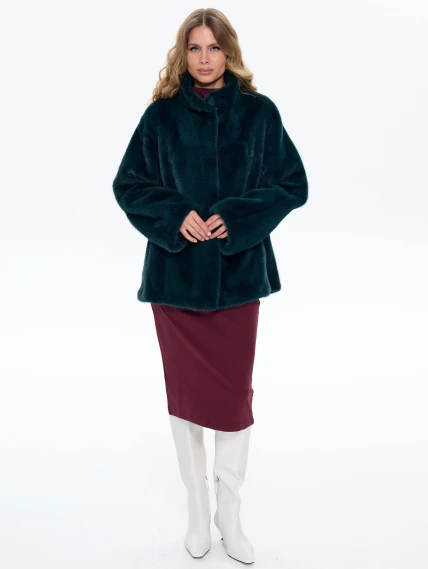 Короткая женская норковая куртка Жанет-2, зеленая, размер 44, артикул 65660-1