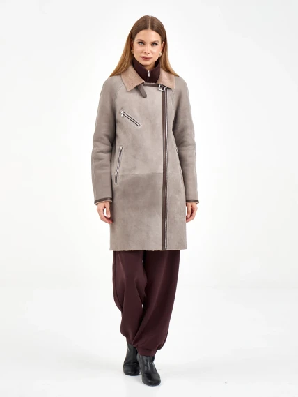 Серая женская дубленка косуха 2069, размер 44, артикул 64940-0