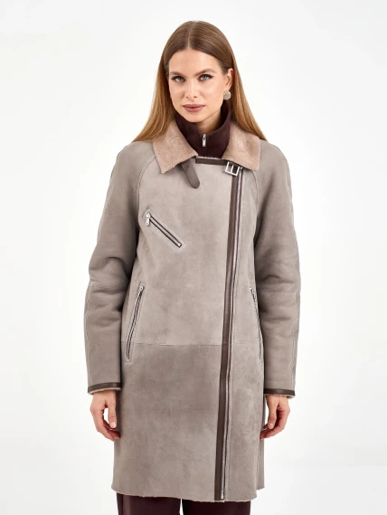 Серая женская дубленка косуха 2069, размер 44, артикул 64940-3