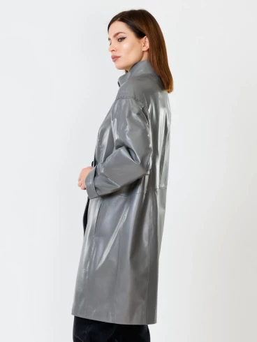 Кожаное пальто женское 378, серое, размер 50, артикул 91120-2