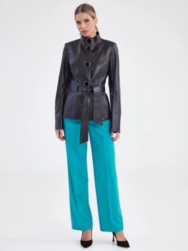 Кожаная куртка женская 334, с поясом, черная, размер 40, артикул 15420-4