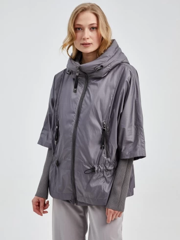 Текстильная утепленная куртка женская 21420, с капюшоном, серая, размер 42, артикул 25120-2