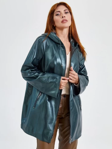 Кожаный комплект женский: Куртка 383 + Брюки 03, зеленый/коричневый, размер 48, артикул 111173-3