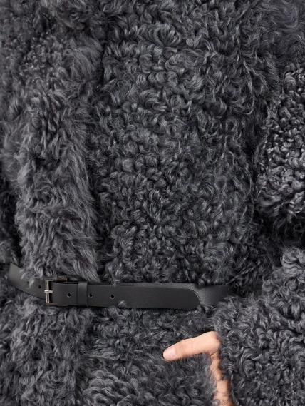 Короткая женская дубленка из тиградо 2072, серая, размер 44, артикул 65050-2