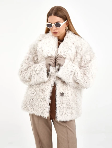 Короткая женская дубленка из тиградо 2081, белая, размер 42, артикул 65040-1