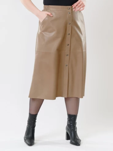 Кожаная юбка длинная 08, из натуральной кожи, серо-коричневая, размер 44, артикул 85541-4