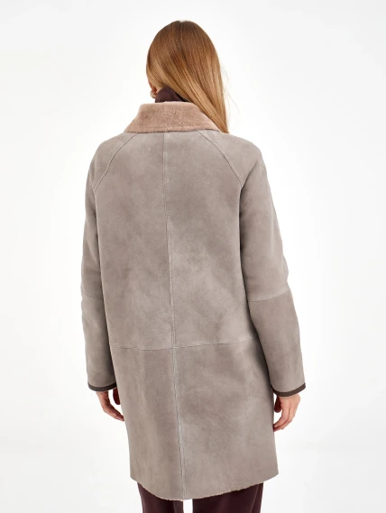 Серая женская дубленка косуха 2069, размер 44, артикул 64940-4