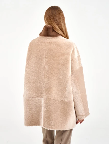 Белая дубленка из астрагана с норкой 59мех, размер 52, артикул 65130-4