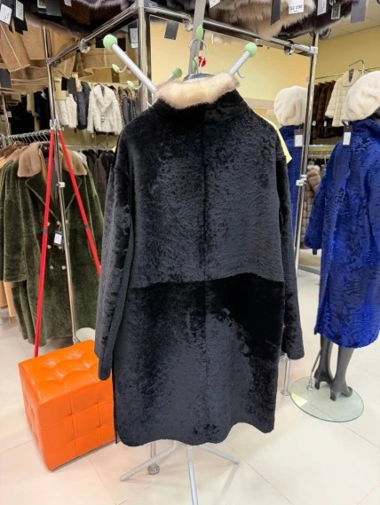 Черная женская дубленка из астрагана с мехом норки премиум класса 2018, размер 46, артикул 65140-1