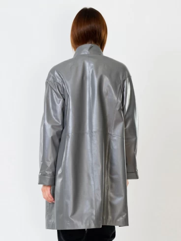 Кожаное пальто женское 378, серое, размер 50, артикул 91120-6