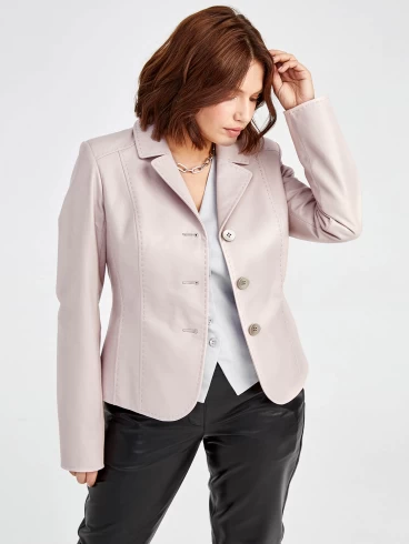 Кожаный женский пиджак 316рс, пудровый, размер 44, артикул 91521-3
