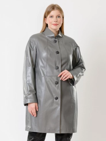 Кожаный женский плащ 378, серый, размер 50, артикул 91962-5