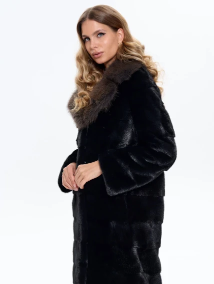 Черная норковая шуба с куницей 2а, размер 44, артикул 65150-6
